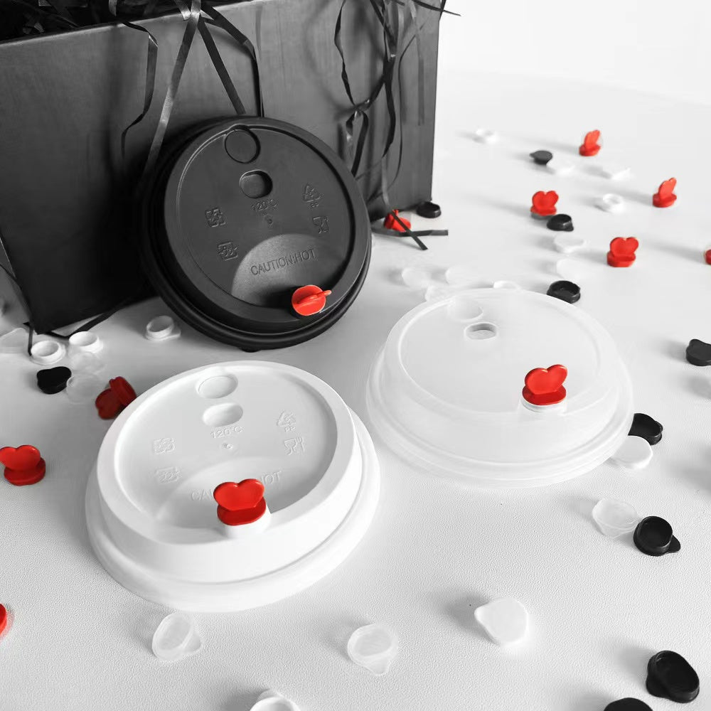 90 PP Injection Flat Frosted Black Lid 1000pcs（red heart）