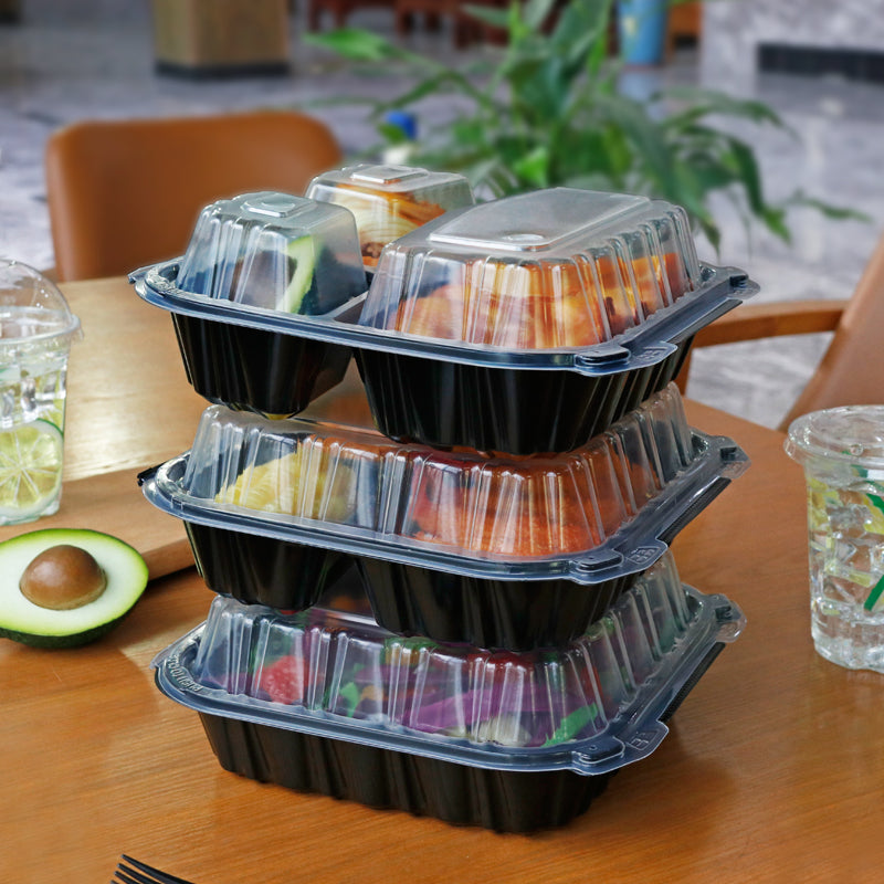 PP Dual-color Hinged Container with Three Compartment